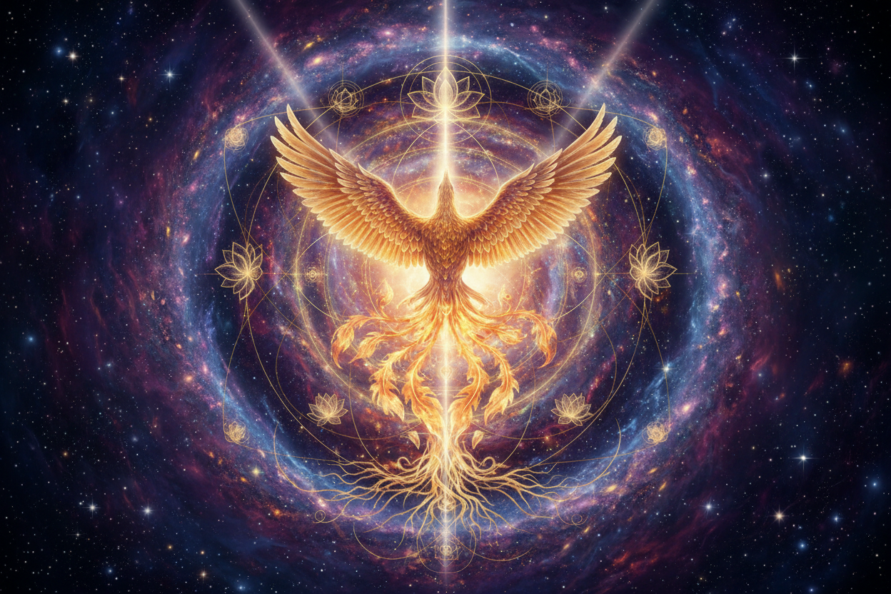 Soin Laochi Transformation - Phénix doré et flammes cosmiques